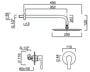 EGO - F5715WB-25X - Recessed single handle shower set with overhead shower by Rubinetteria Giulini - view 3